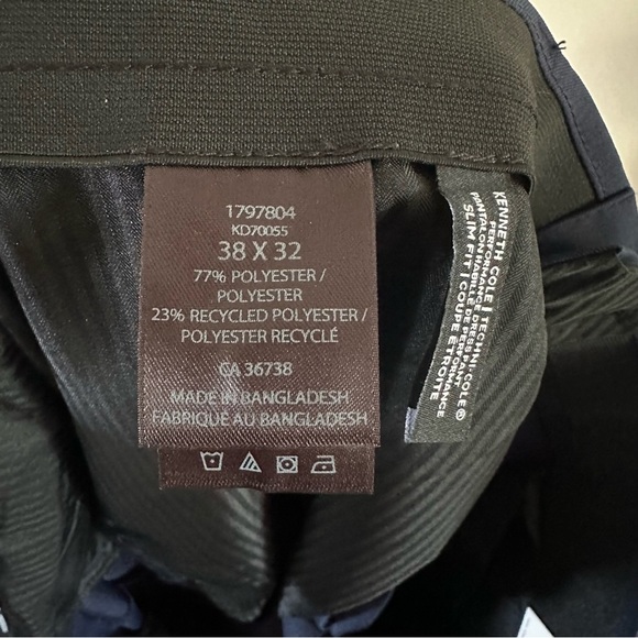 Size 38 x 32 Kenneth Cole Navy Stretch Slim Fit Flat Front Dress Pant - Picture 8 of 8